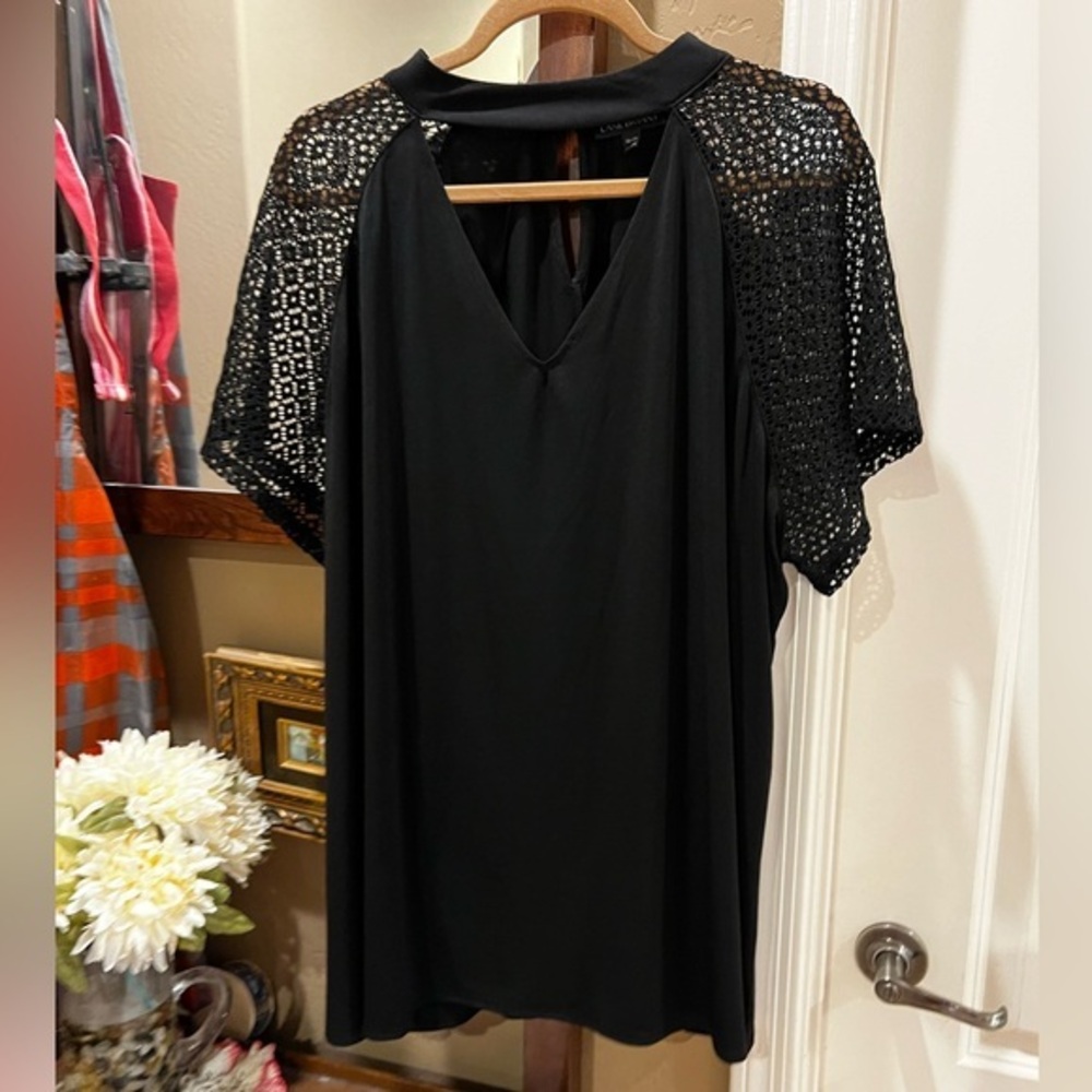 Lane Bryant Sheer Flutter Sleeve Choker Top Black Size 26W